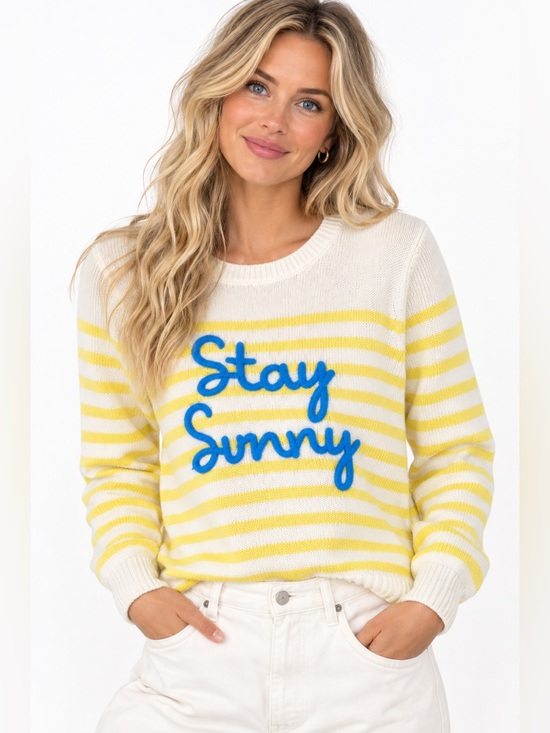 Lilly Pulitzer Tops - Lilly Pulitzer 'Stay Sunny' Striped Crewneck Sweater - Yellow, White & Blue
